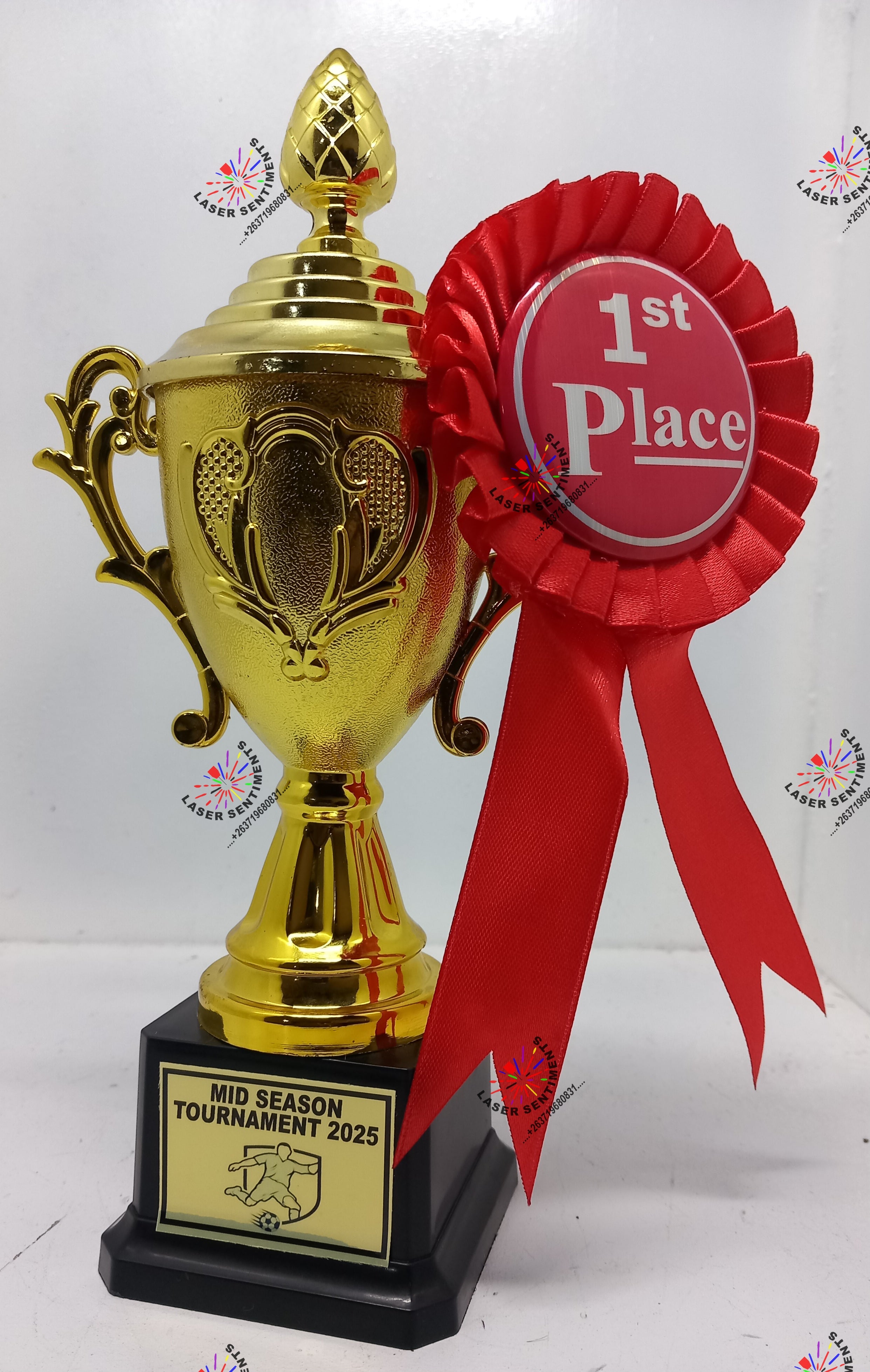 TRO1 Branded Trophy with Rosette