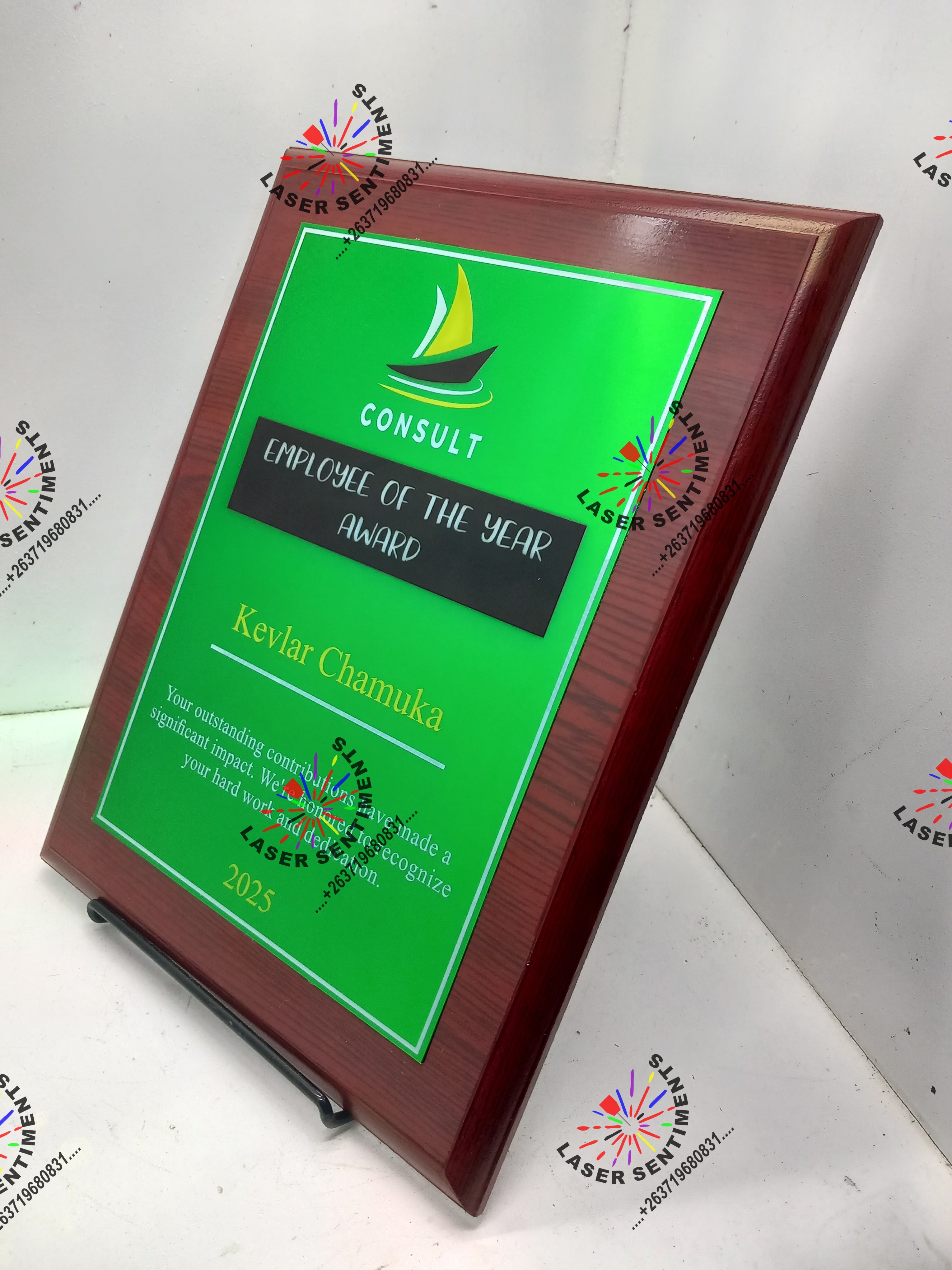 CWP2 MAHOGANY SHIELD WOOD METAL PLAQUE