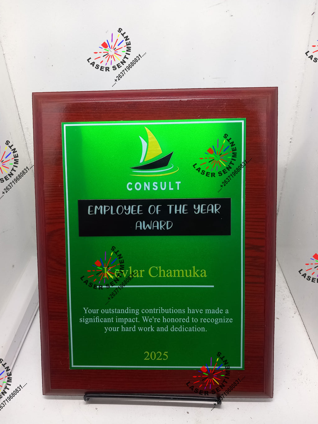 CWP2 MAHOGANY SHIELD WOOD METAL PLAQUE