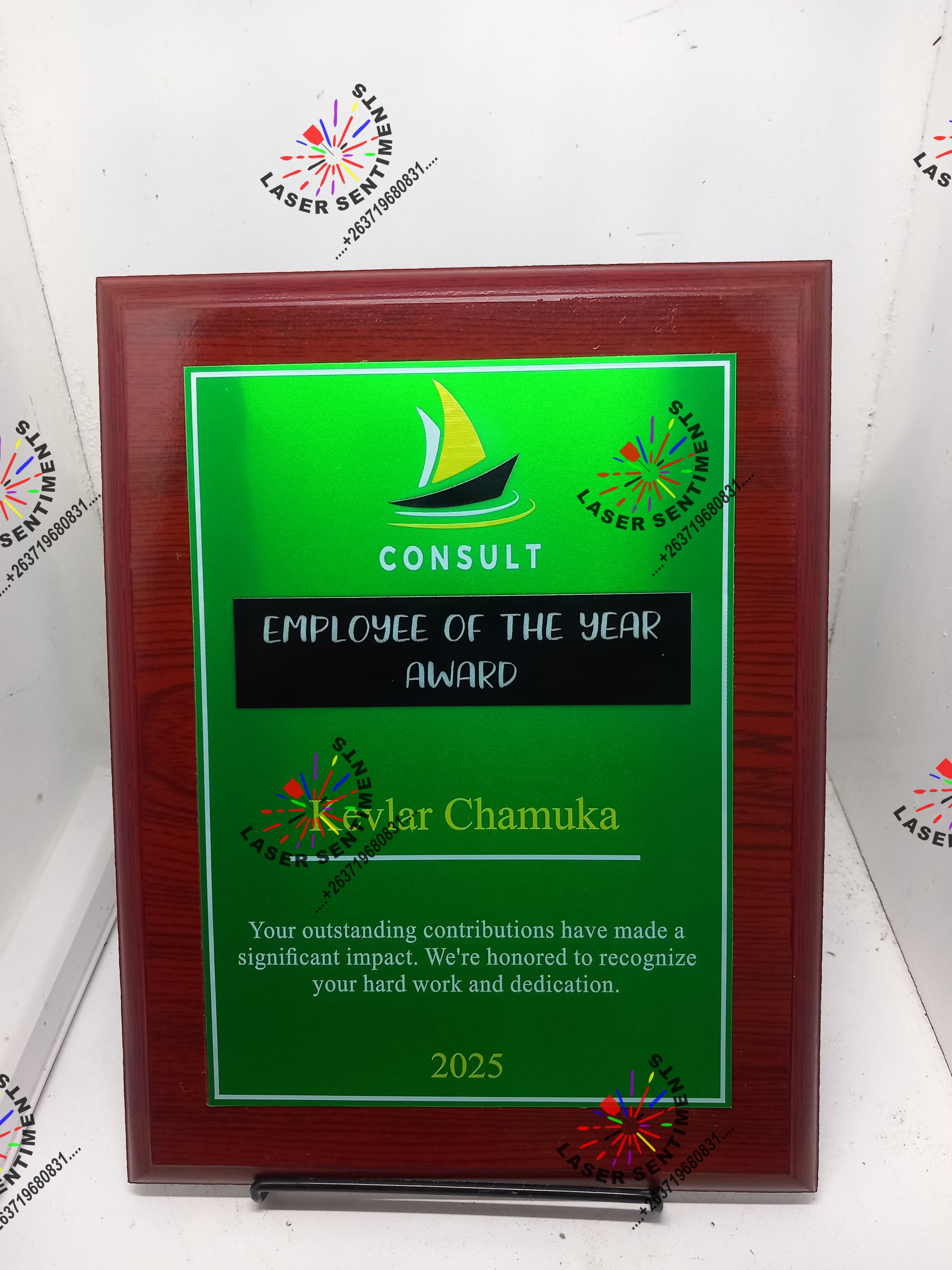 CWP2 MAHOGANY SHIELD WOOD METAL PLAQUE