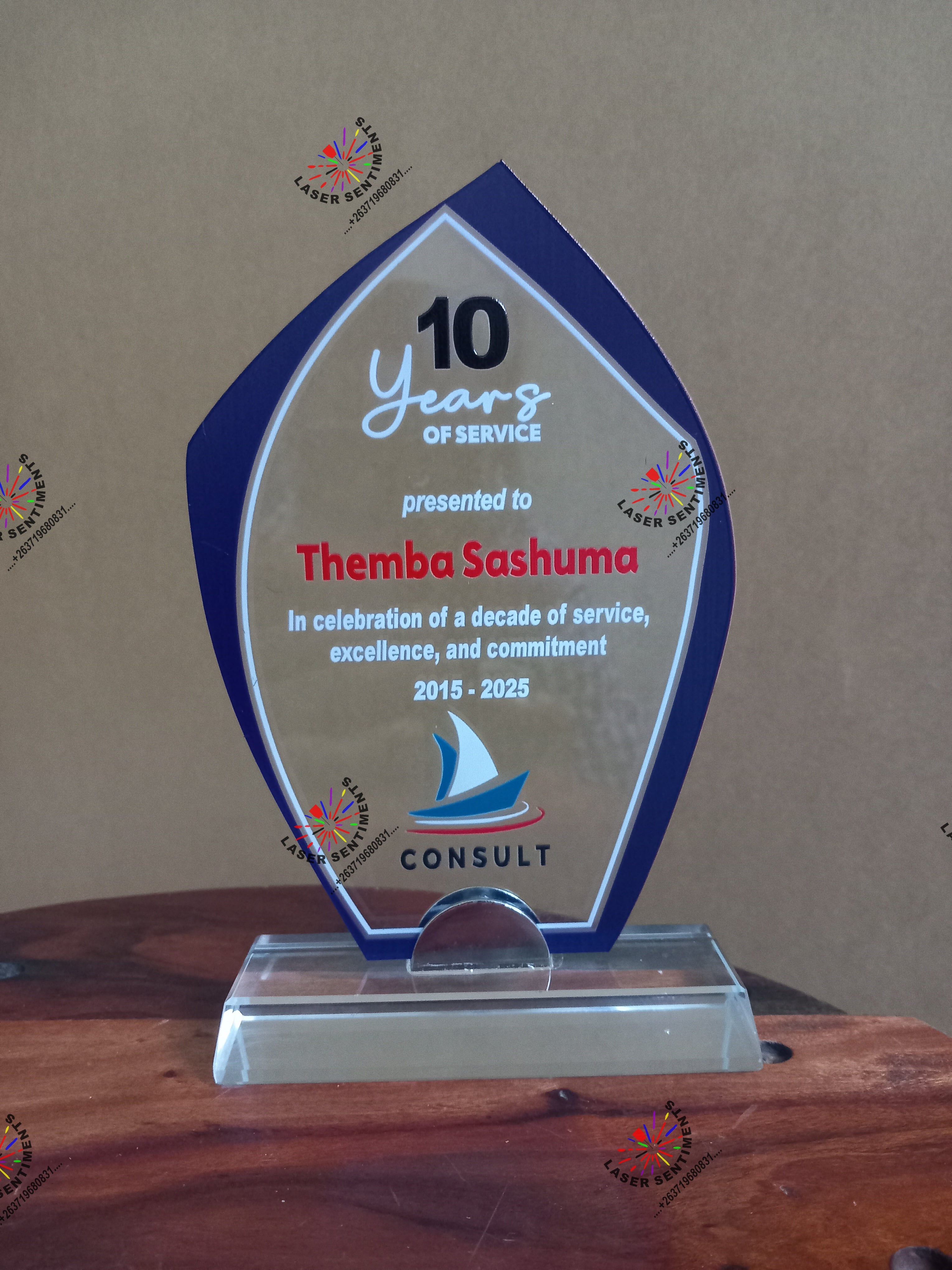 WGS1 Glass Crystal Metal Wood Recognition Plaque