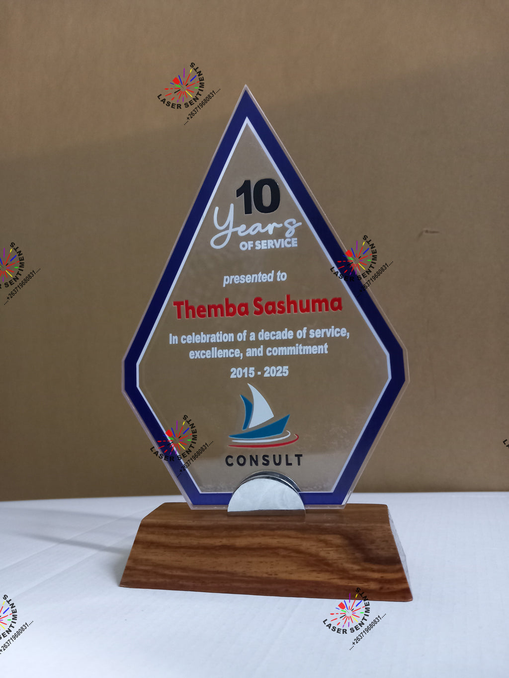 WGS1 Glass Crystal Metal Wood Recognition Plaque