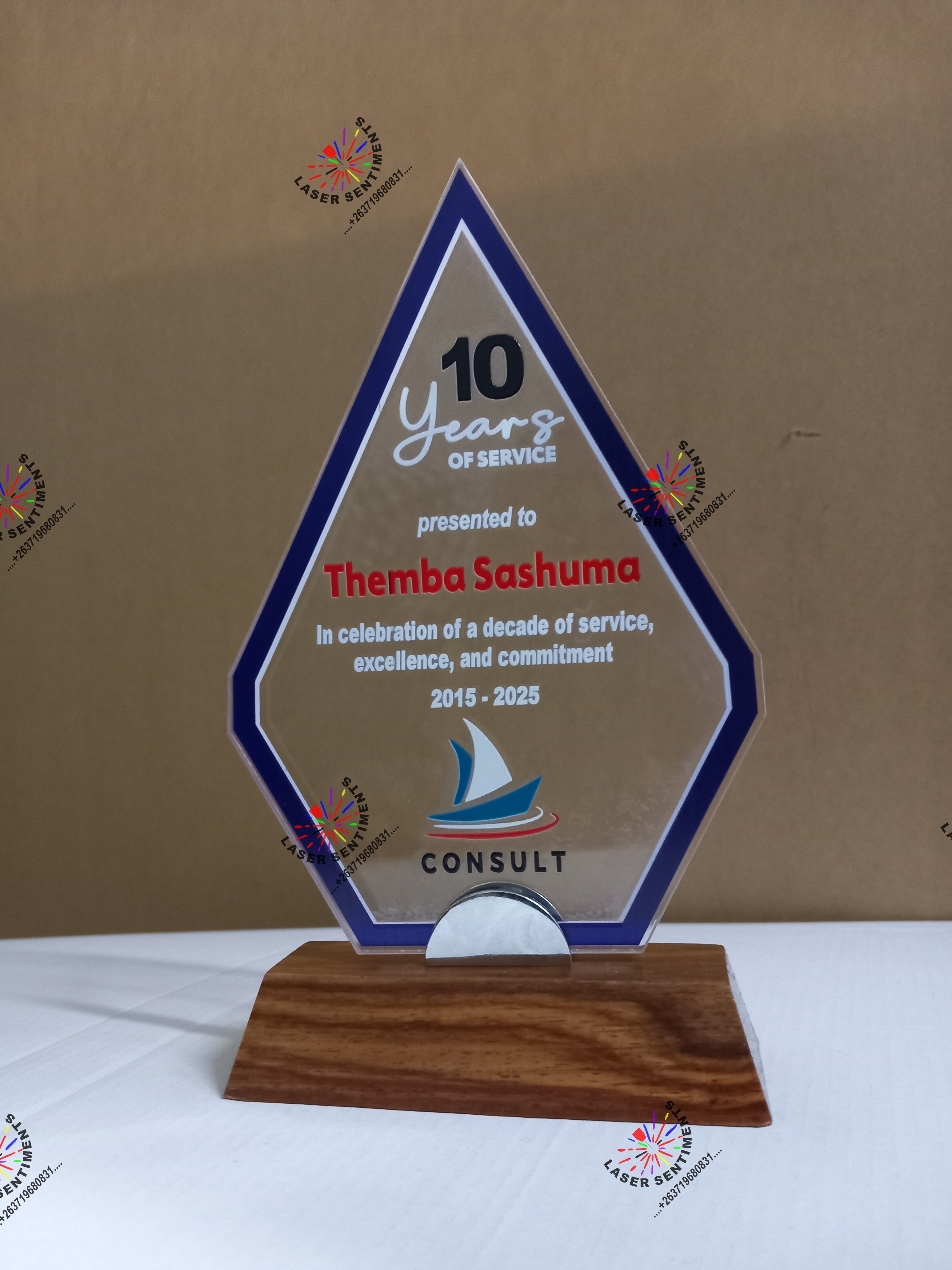 WGS1 Glass Crystal Metal Wood Recognition Plaque