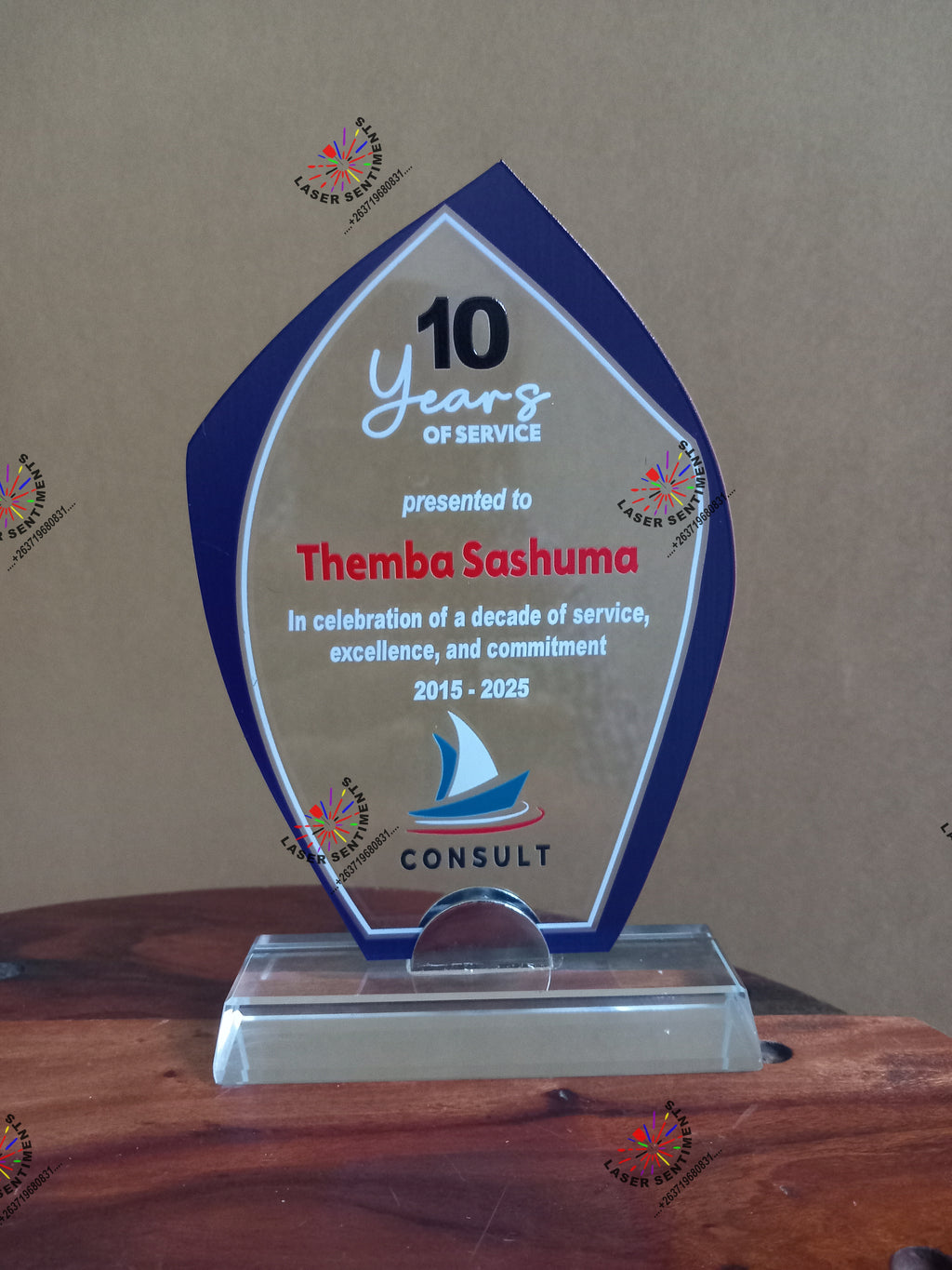 WGS1 Glass Crystal Metal Wood Recognition Plaque